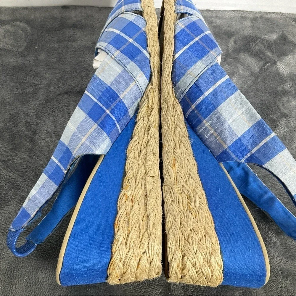 Lauren‎ Ralph Lauren Womens CAMARA Blue Plaid Wedge Slingback Sandals Size 10B